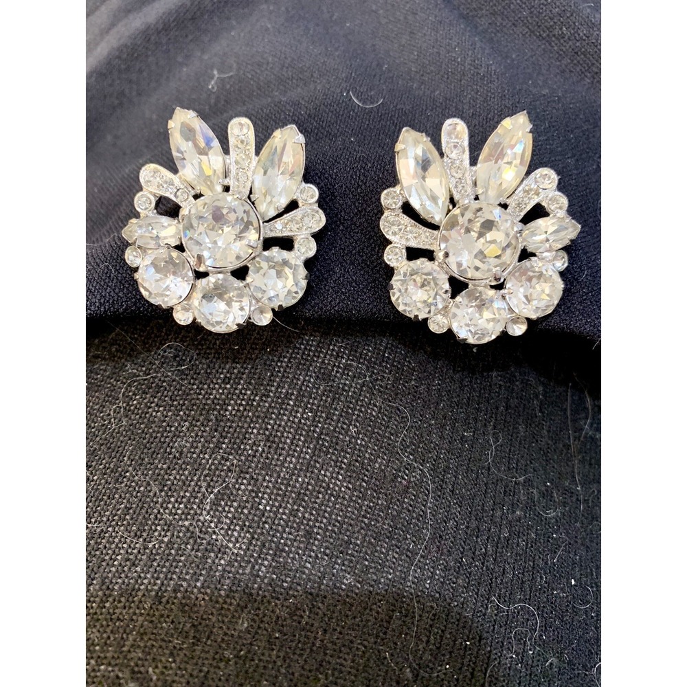 EISENBERG Vintage‎ Crystal Rhinestone Climber Clip-on Earrings Circa 1950 Signed